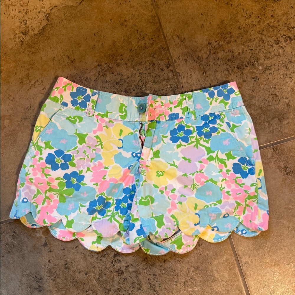Lilly Pulitzer Floral Scalloped Shorts - Blue, Pink, Green